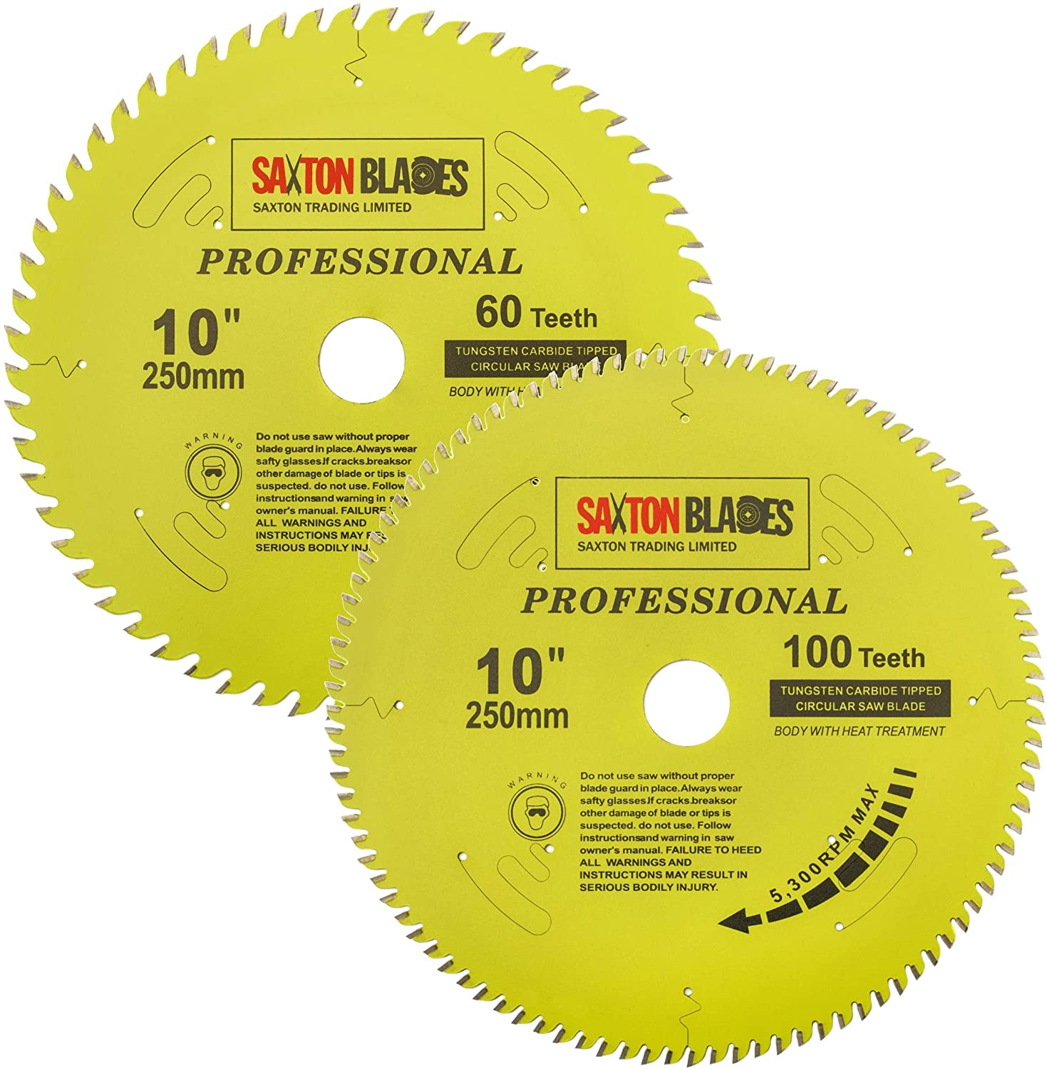TCT250MXATPRO Saxton Professional Range TCT Circular Saw Blades 250mm 60 and 100T x 30mm Bore, 16, 20