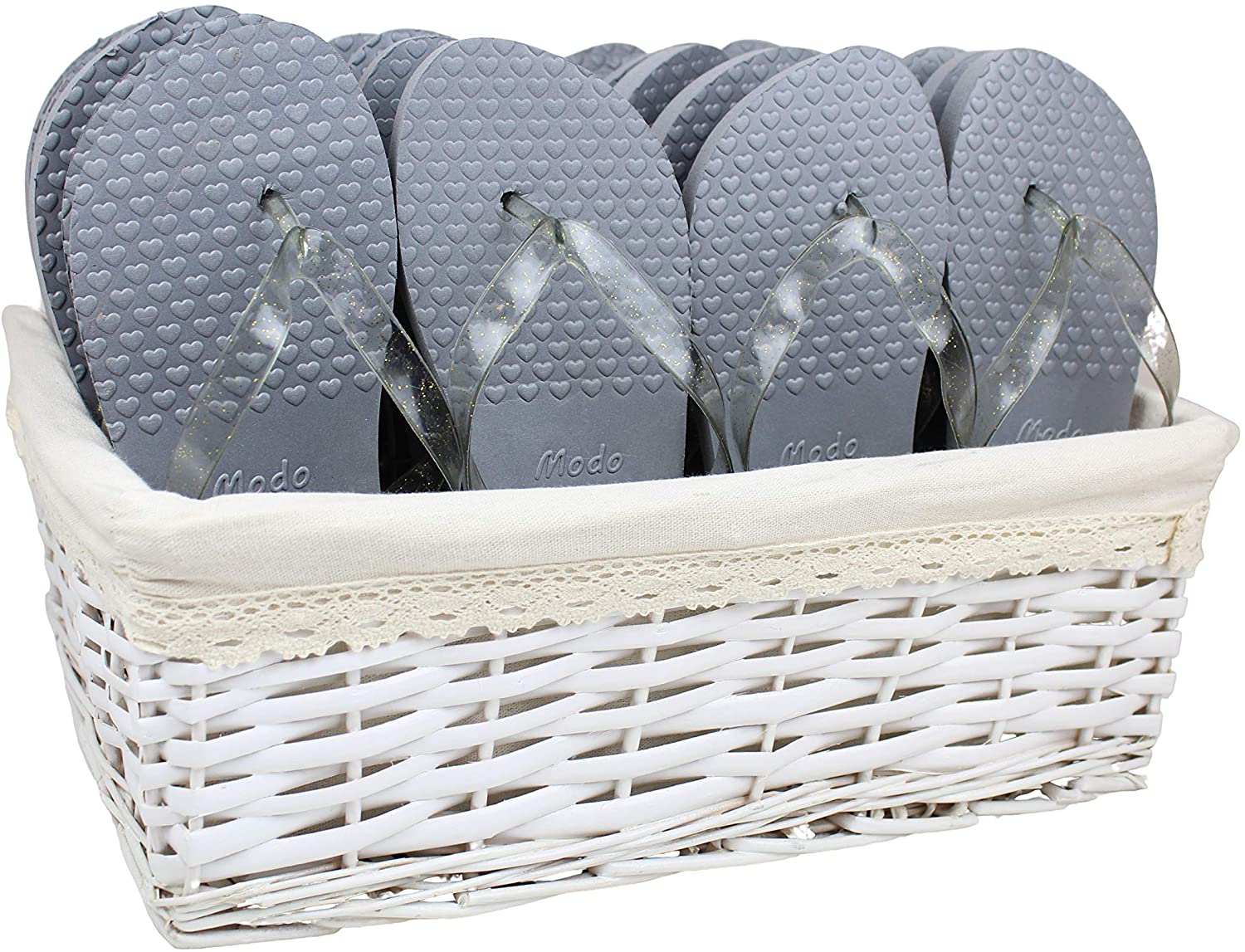 Modo Wedding/Party Flip Flops in Wicker Basket - 20 works (Grey), 4/8 UK - Image 4