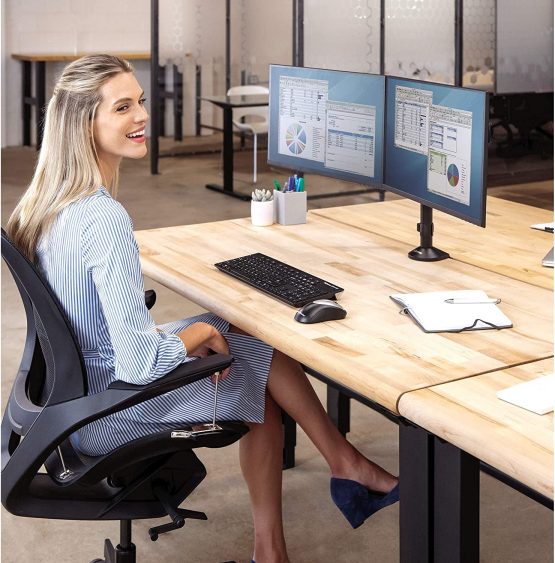 Fellowes Reflex Series Dual Monitor Arm - Ergonomic VESA Compliant Adjustable Stand with Tilt, Swivel, Rotation Functions - Cable Management System, Max Monitor Size 27", Max Weight 8KG - Black - Image 4