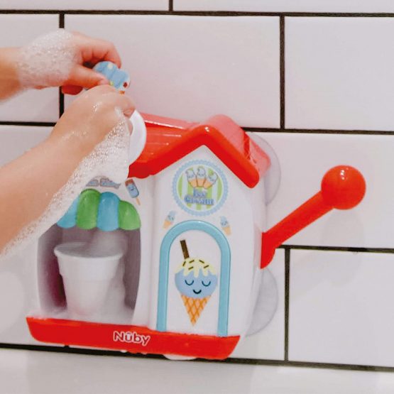 Nuby Ice Cream Shop Bubble Machine, Bath Toy for Toddlers from 3 Year Olds and Older. Foam Cone Ice Cream Maker Bath Wall Toy, Red - Image 2