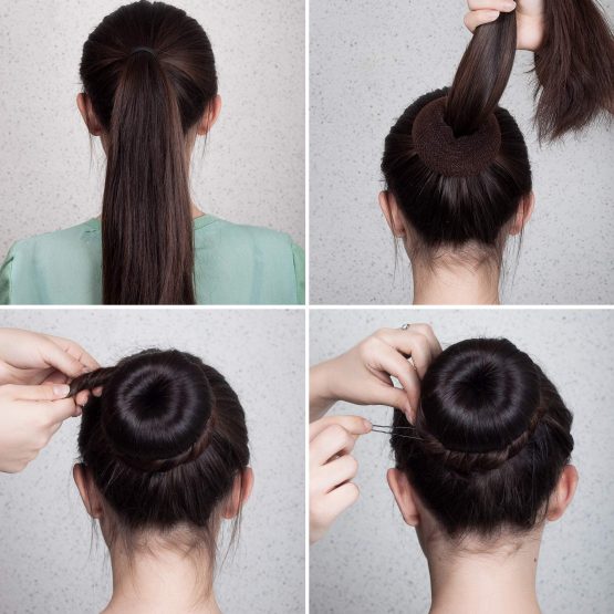 9 Pieces Donut Hair Bun Maker Shaper Foam Sponge Doughnut Bun Ring Style Set with 12 Pieces Hair Elastic Bands Ties and 32 Pieces Hair Bobby Pins for Women Girls Kids (Black, Brown and Beige) - Image 3
