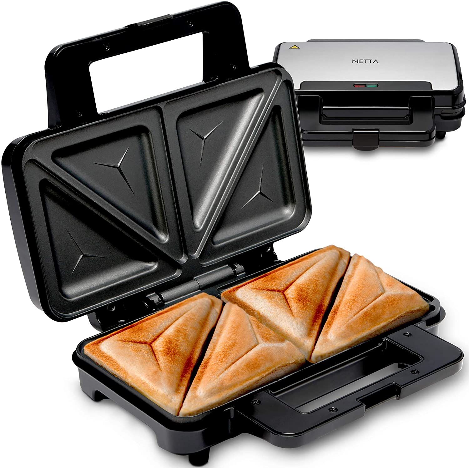 NETTA Deep Fill Toastie Maker, 2 Slice Sandwich Toaster, Easy to Clean, Extra Deep Non-Stick Plates, Non-Slip Rubber Feet