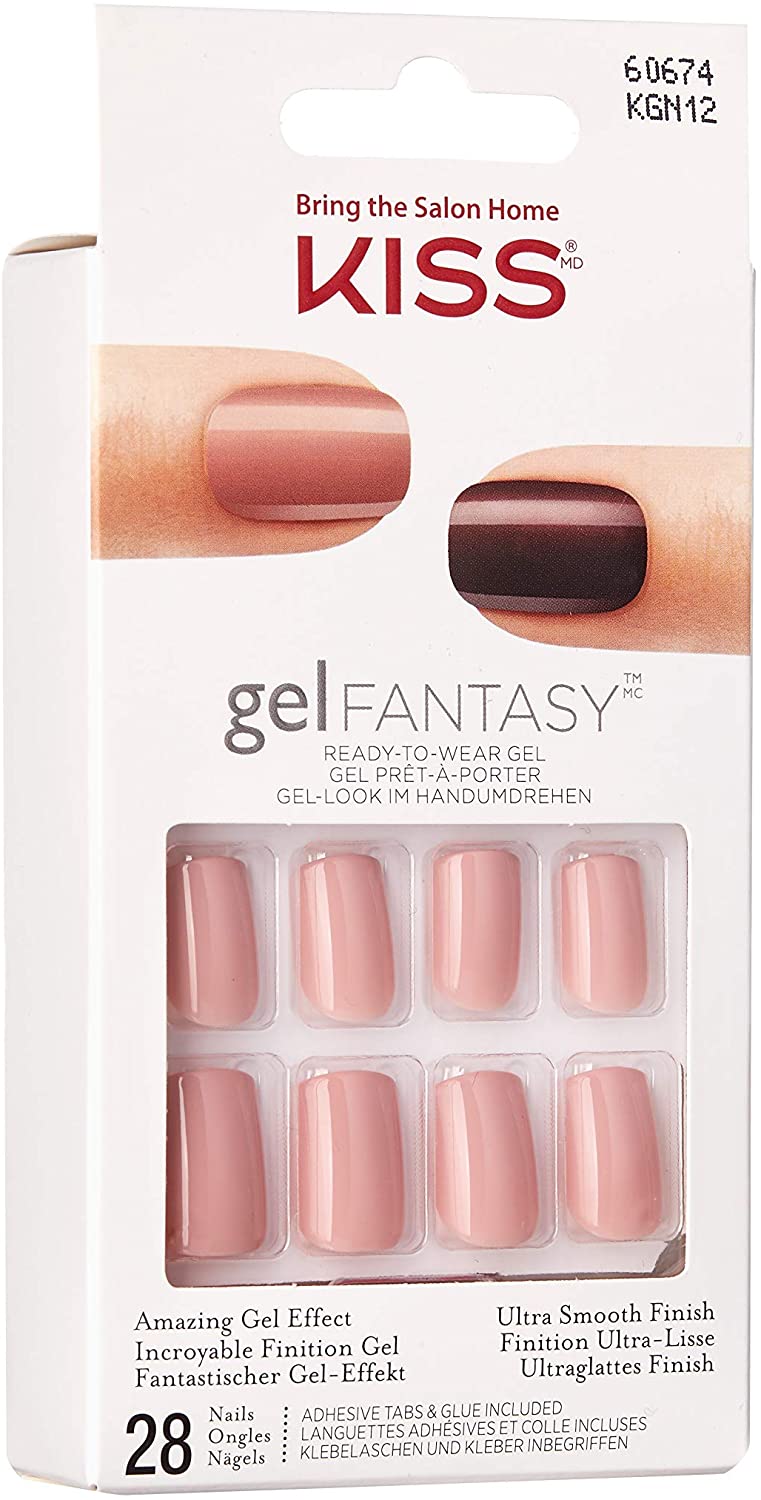 KISS Gel Fantasy Collection Glue-On Manicure Kit, Ribbons, Short Length Square Fake Nails Includes 28 False Nails, Nail Glue - Image 2