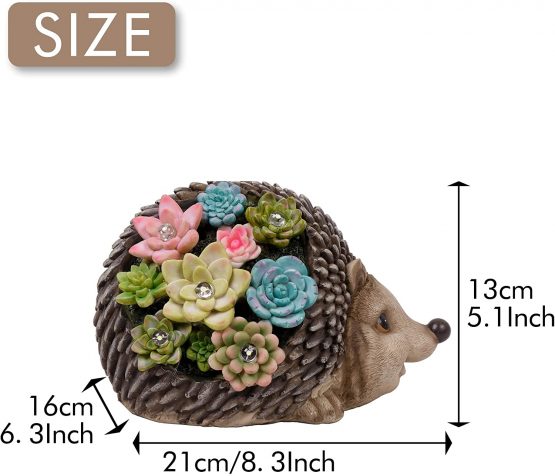 TERESA'S COLLECTIONS Hedgehog Garden Ornaments with Solar Powered Lights, Waterproof Resin Garden Statue Outdoor Figurines for Patio Lawn Yard Decorations, 21cm - Image 3