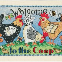DIMENSIONS 65053 Mini Stamped Cross Stitch: Welcome to The Coop, Polyester blend, Multi-Colour, 13 x 18 x 0.2 cm