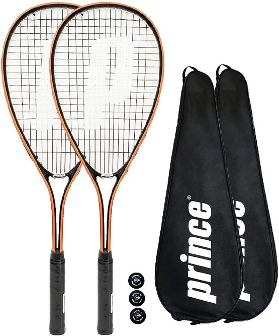 Prince 2 x Power Ti Squash Rackets + Covers + 3 Squash Balls (Various Options)