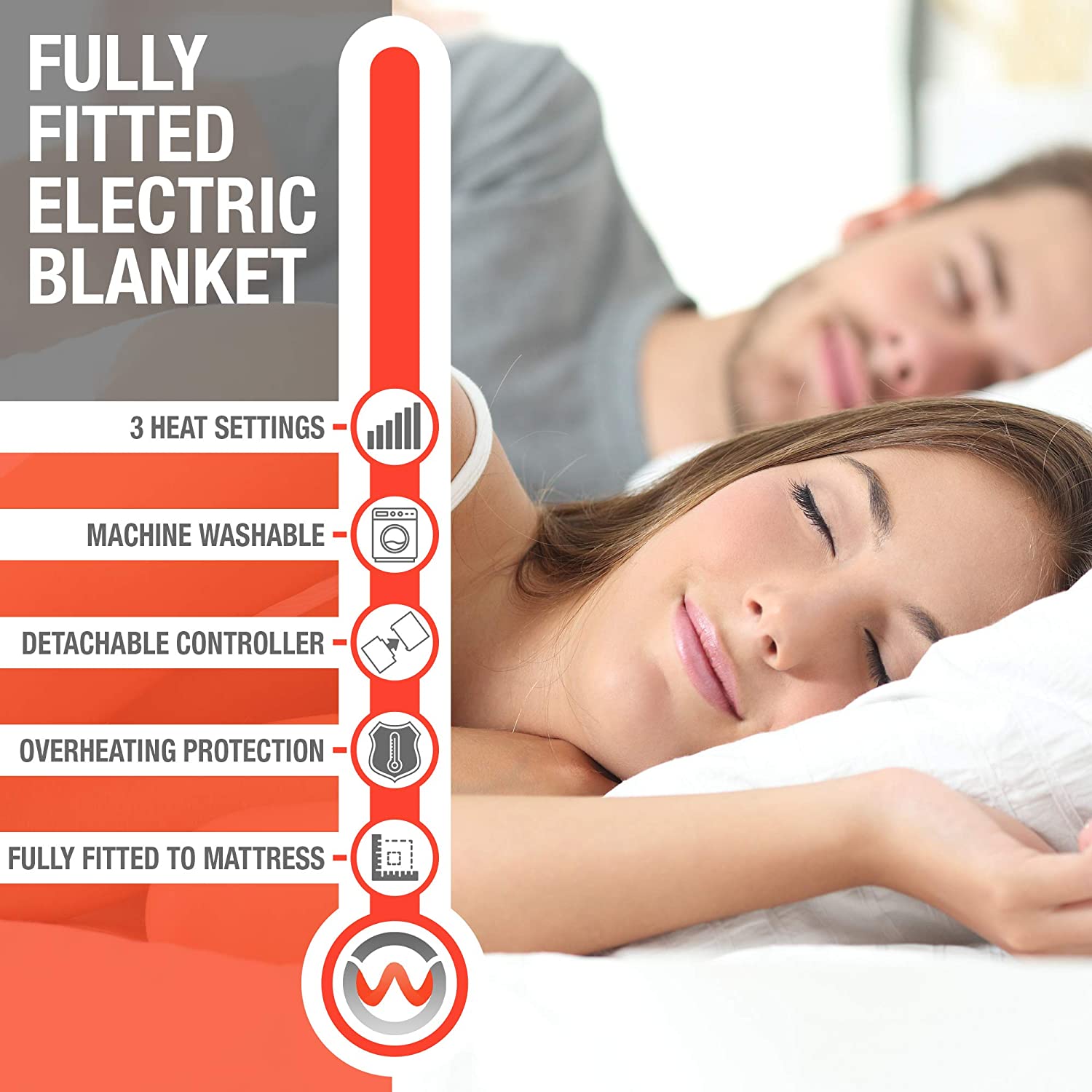Wärmer Electric Blanket Double Size, Dual Control, Fully Fitted Mattress Cover with Elasticated Skirt, 3 Heat Settings - Image 2