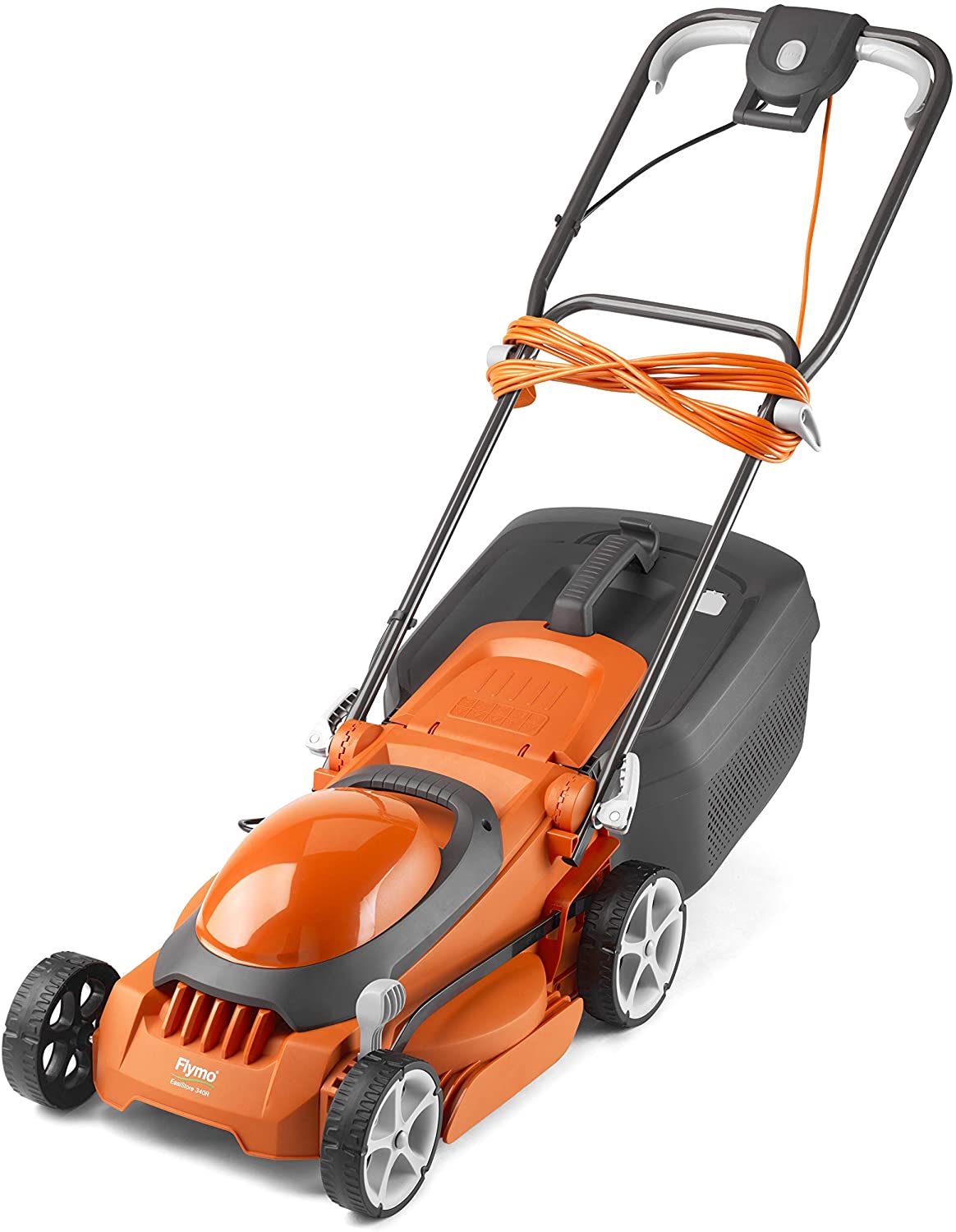 Flymo EasiStore 340R Electric Rotary Lawn Mower, 34 cm Cutting Width, 35 Litre Grass Box, Close Edge Cutting, Rear Roller