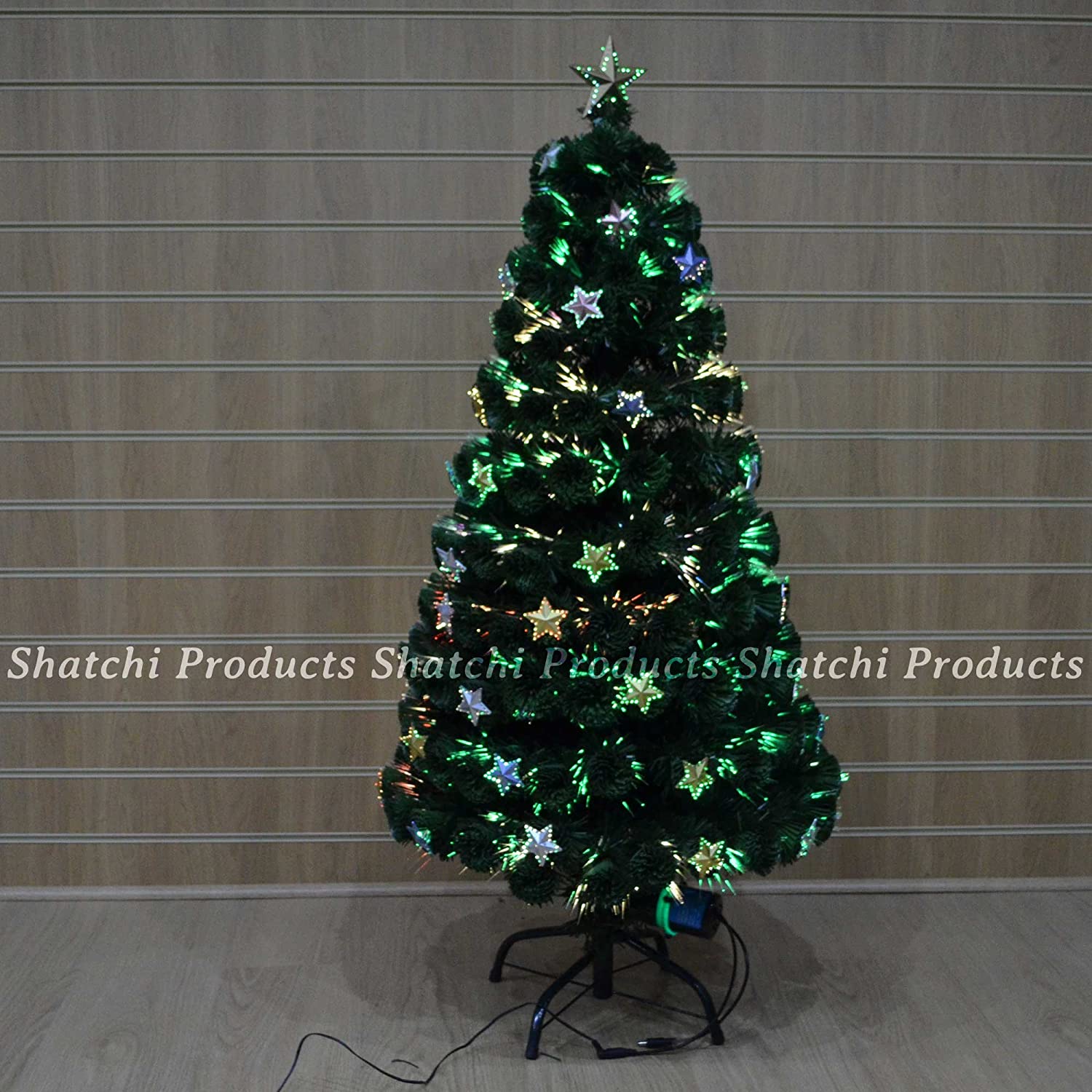4Ft/120cm Fibre Optic Christmas Tree with Star Topper, Stars Decorations, Pre-Lit Green Artificial Xmas Tree - Image 4
