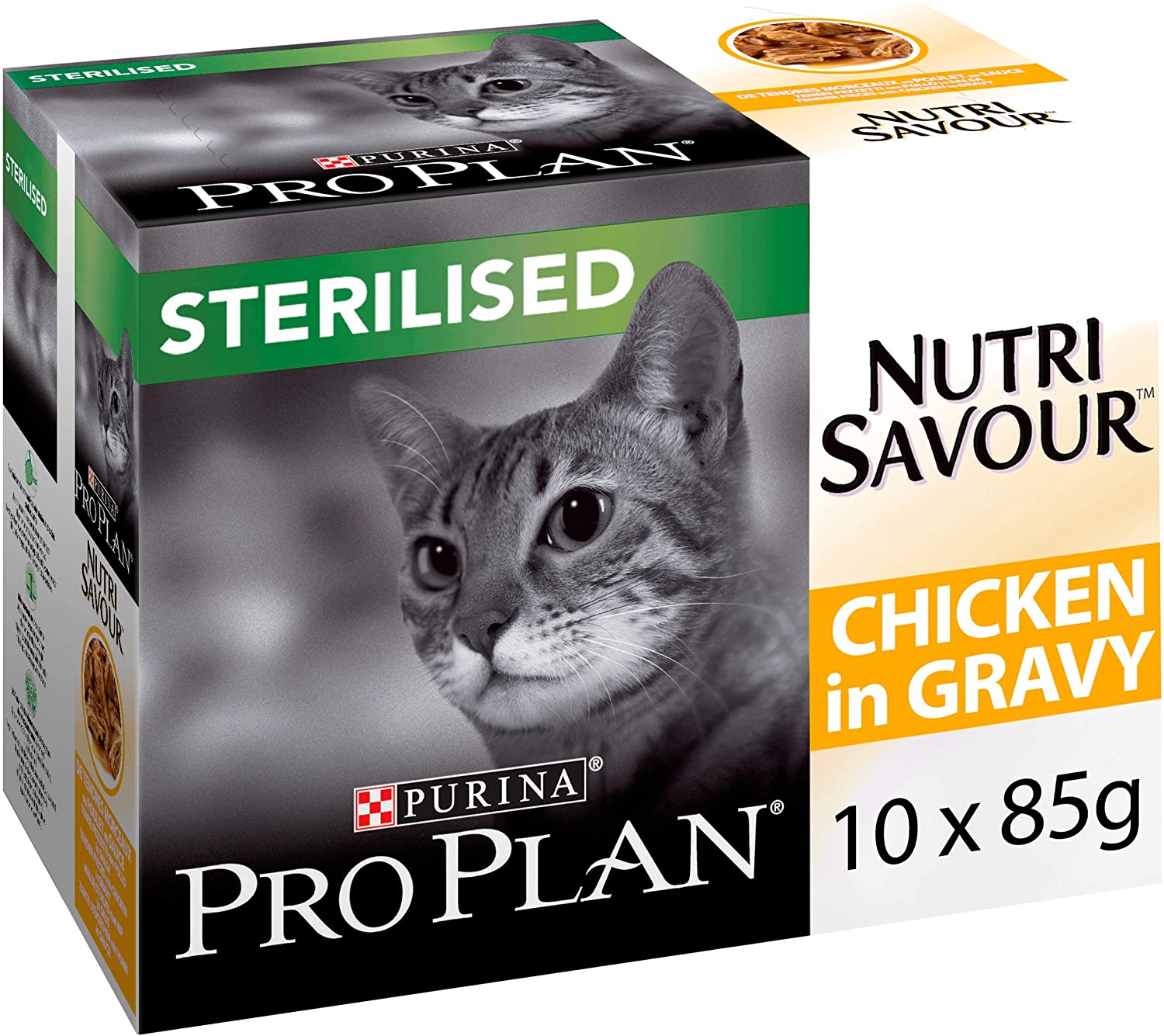 PRO PLAN Sterilised Chicken in Gravy Wet Cat Food 10x85g (Pack of 4), red, 850 g (Pack of 4)