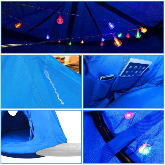 MIMIEYES Hammock Swing Waterproof Hanging Tent with LED Lights Maximum Load 330 lbs (blue) - Image 3