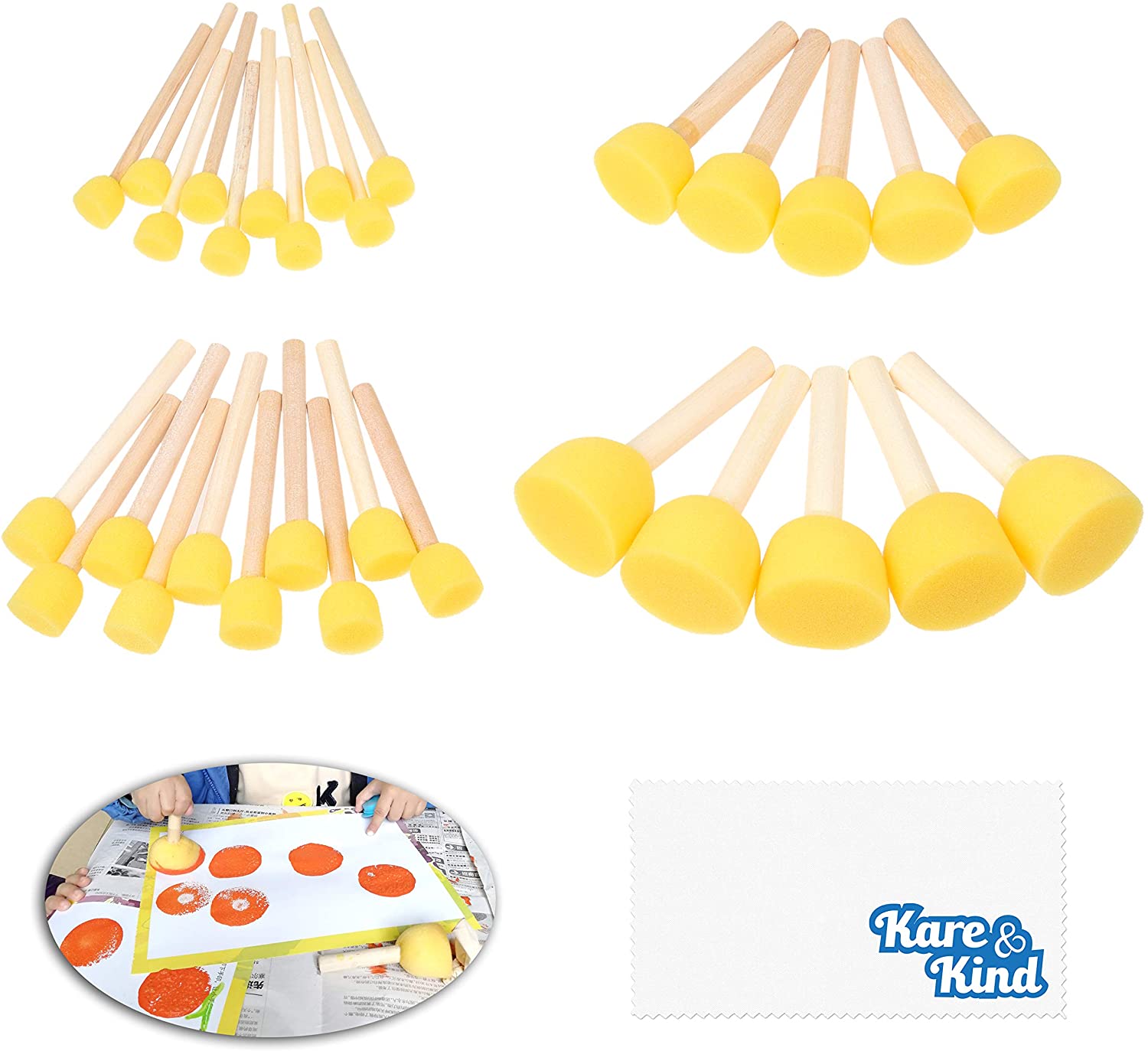 Kare & Kind 30 pcs Round Sponges Brush Set, Painting Tools, for DIY Arts Crafts, Stencils, Graffiti, Assorted Sizes