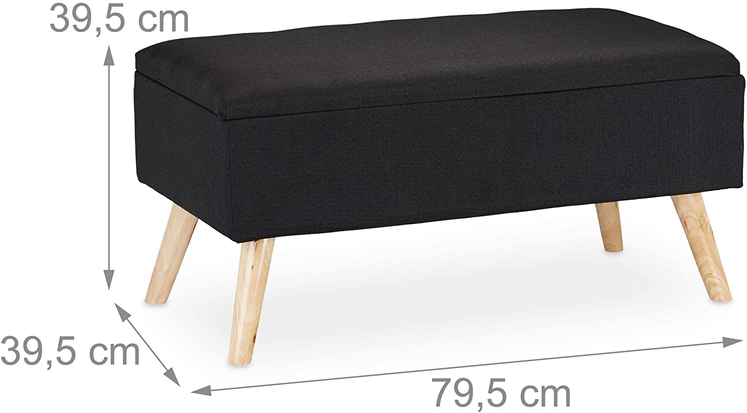 Relaxdays Hallway Storage Bench, Padded, Wooden Legs, Fabric Cover,HxWxD:39.5 x 79.5 x 39.5 cm,Black, 1 Item - Image 4