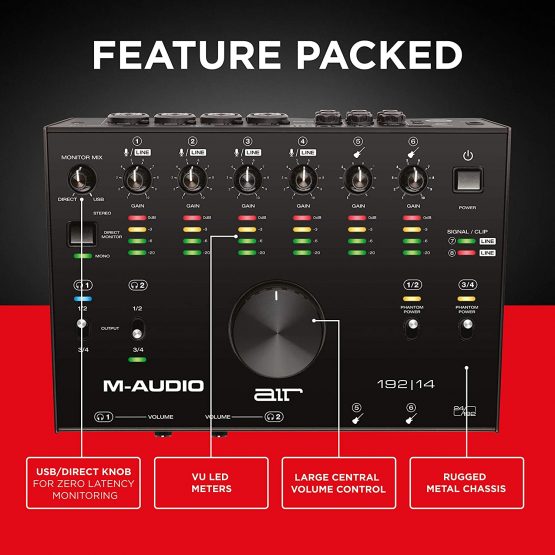 M-Audio AIR 192|14 - 8-In/4-Out USB Audio / MIDI Interface with Recording Software from Pro-Tools and Ableton Live, Plus Studio-Grade FX and Virtual Instruments - Image 4