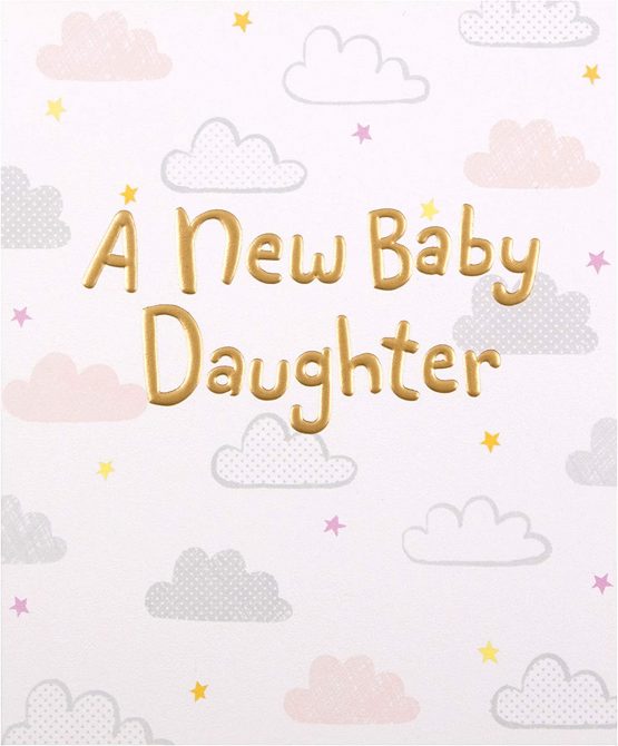 Baby Daughter Birth Congratulations Card from The Hallmark Studio - Contemporary Design on Textured Board with Gold Foil Lettering