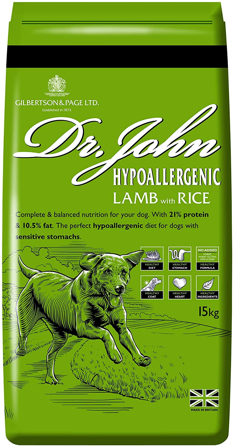 Dr John Hypoallergenic Dry Dog Food Lamb with Rice, 15 kg, green, 15 kg (Pack of 1)