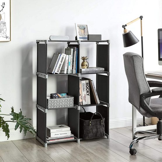 SONGMICS 6-Cube Bookcase, DIY Cube Storage Rack, Staircase Organiser in Living Room, Bedroom, Children’s Room, Study, for Toys and Daily Necessities, Room Divider, Black LSN63H - Image 2