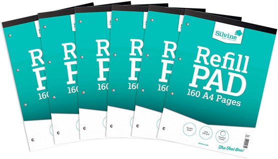 Silvine 160 Page A4 Refill Pad, Head Bound and Punched 4 Holes. Ruled with 5mm Grey Dot Grid. Ref A4RPD [Pack of 6]
