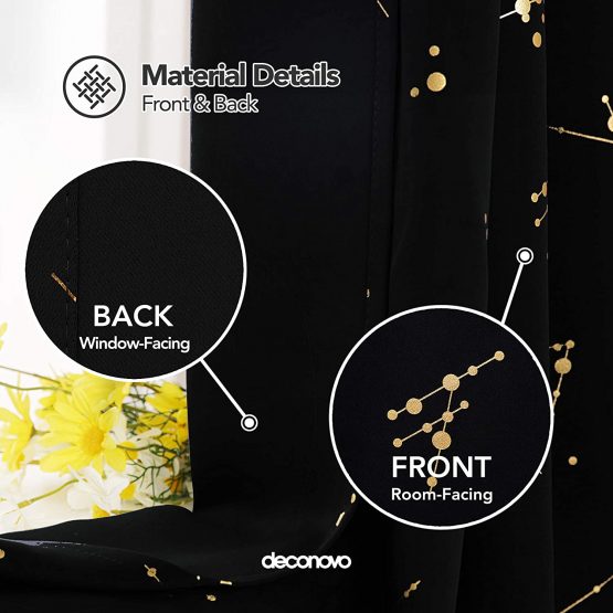 Deconovo Eyelet Curtains Blackout Curtains, Luxury Home Decoration Constellation Gold Printed Thermal Insulated Curtains for Kids Bedroom,52 x 84 Inch(Width x Length), Black, 2 panels - Image 3