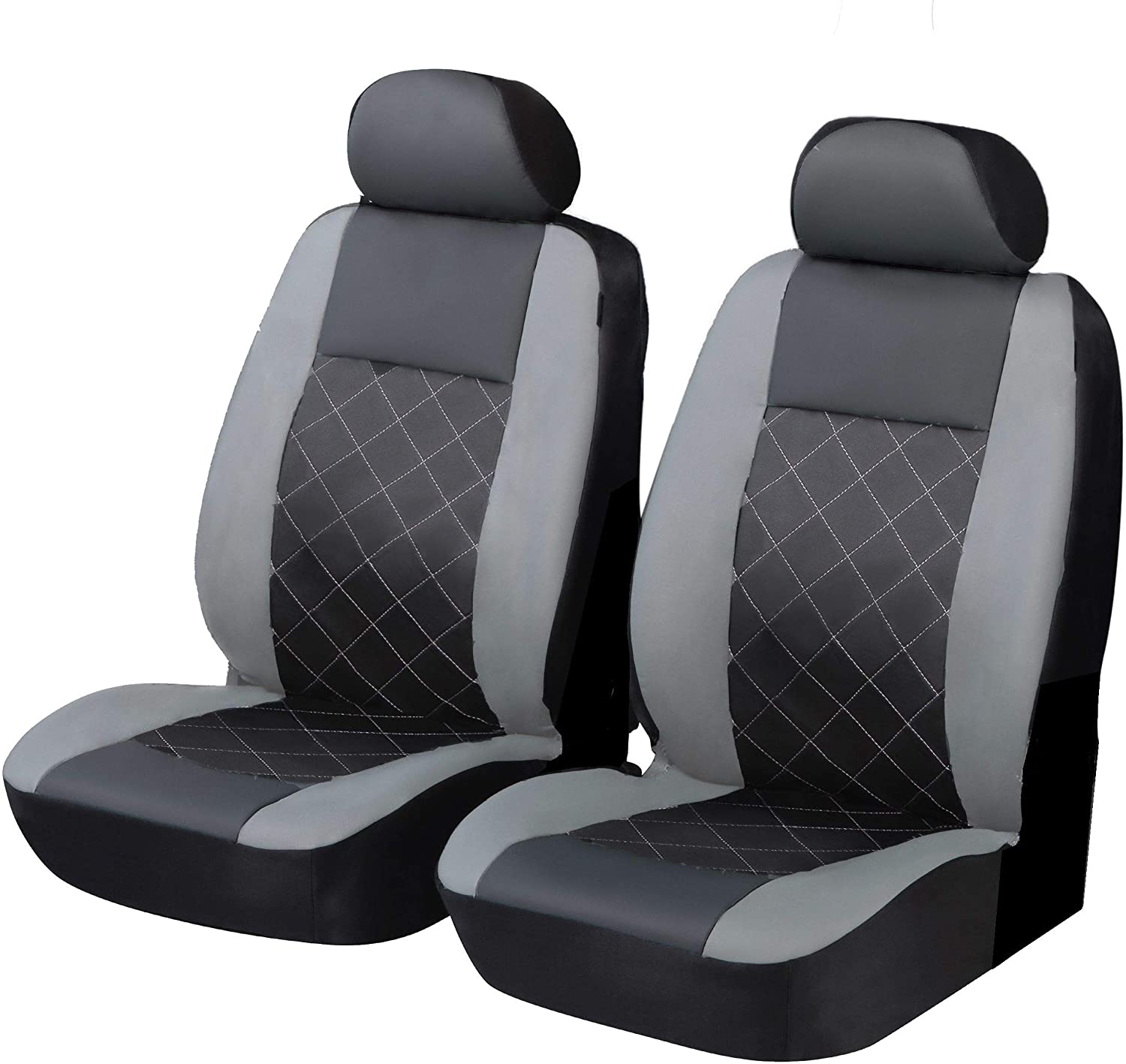 Carseatcover-UK Knightsbridge GREY/BLACK Leather Look Front Pair - Universal Car Seat Cover Set including seaparate headrest covers