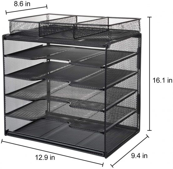 Samstar Letter Tray Organiser, Mesh Desk File Organiser Paper Sorter Holder 5-Tier with 1 Extra Drawer, Black … - Image 2