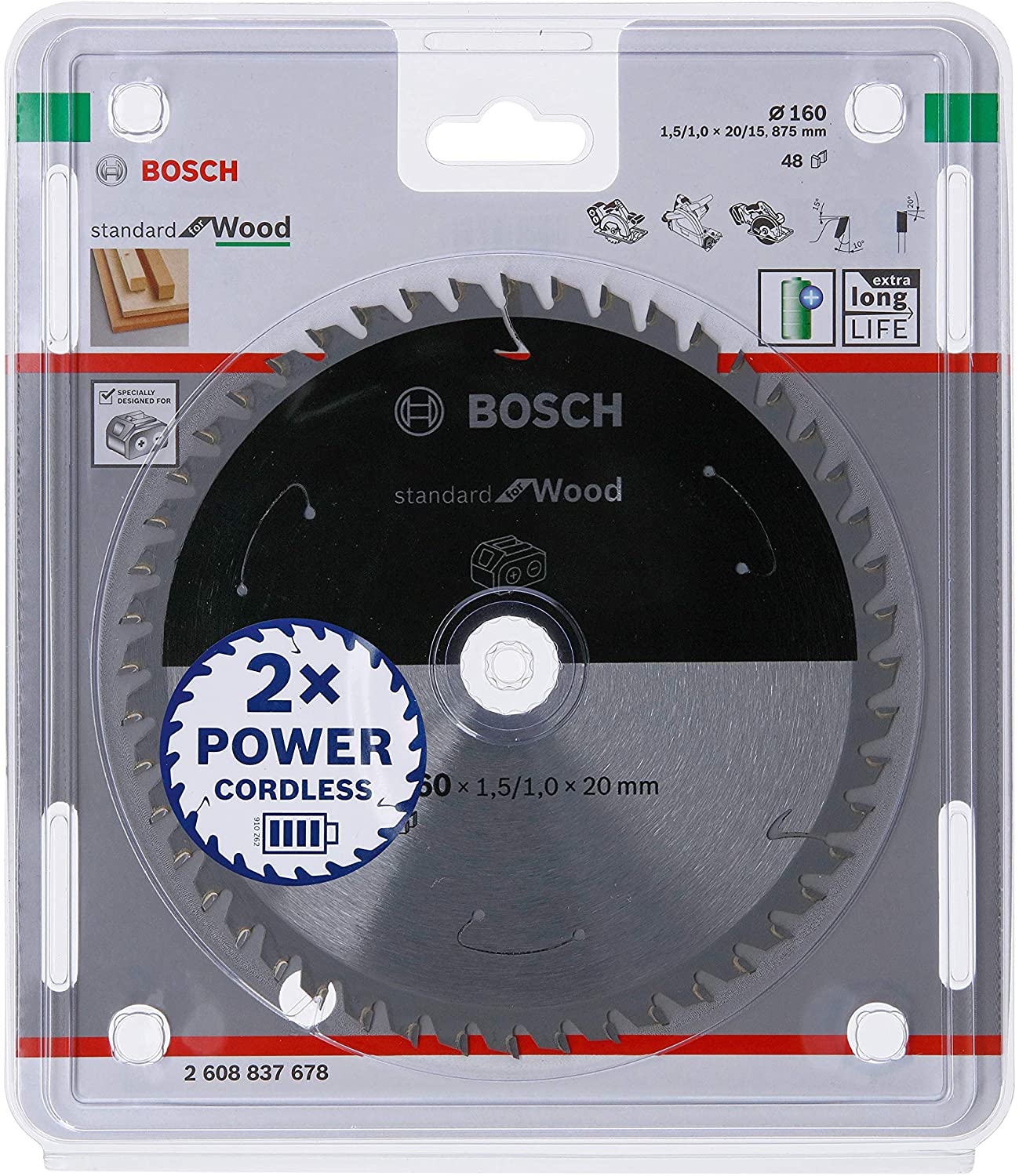 Bosch 1x PRO Wood Circular Saw Blade for Cordless Hand-Held Circular Saws (for Softwood Hardwood, diameter mm