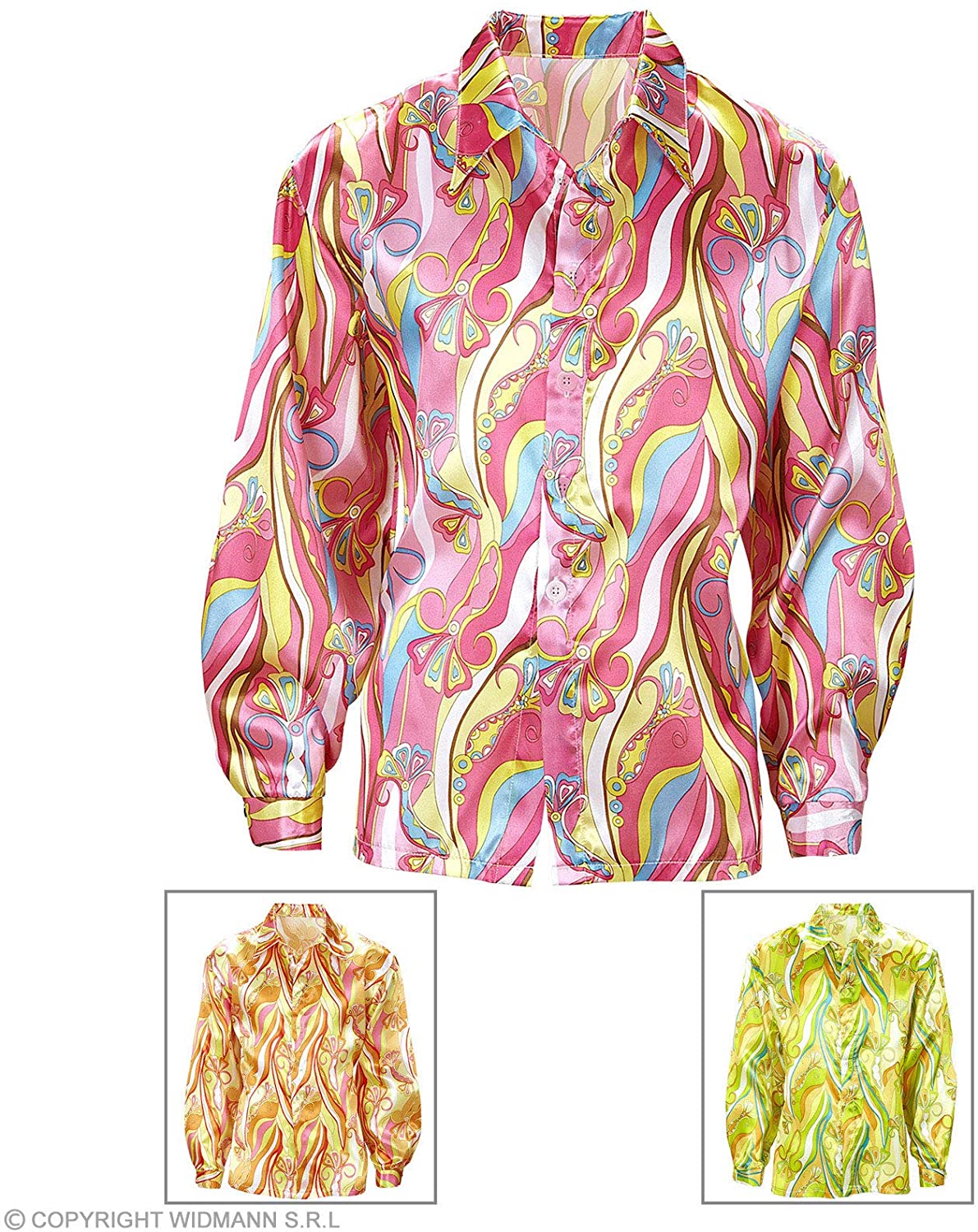 Mens 70s Mod Shirt 3 Cols Costume Extra Large UK 46" for 70s Hippy Hippie Fancy Dress, Multi-coloured, XL