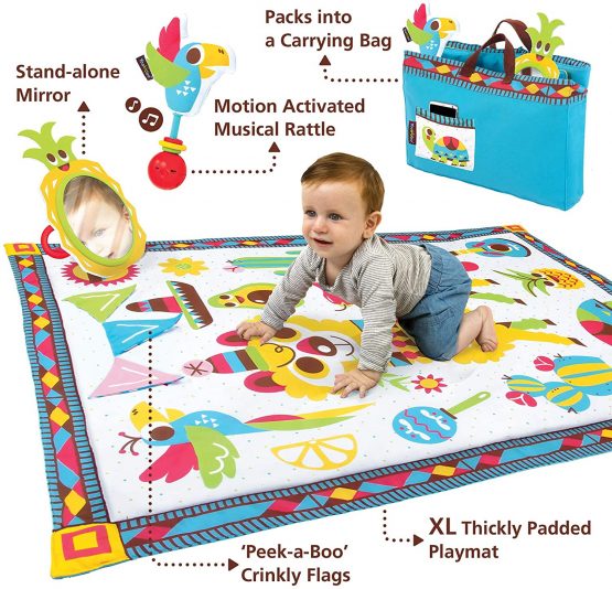 Yookidoo Fiesta Baby Tummy Time Mat. Folds As Carrying Bag. Indoor & Outdoor Activity Play Gym with Mirror, Rattle & Teether. Extra Large Washable Newborn Blanket (145 X 100cm) - Image 3
