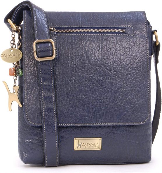 Catwalk Collection Handbags - Genuine Leather Messenger Bag with Long Shoulder Strap - Anti-Theft Crossbody Bag - Fits Tablet or iPad - ANJA