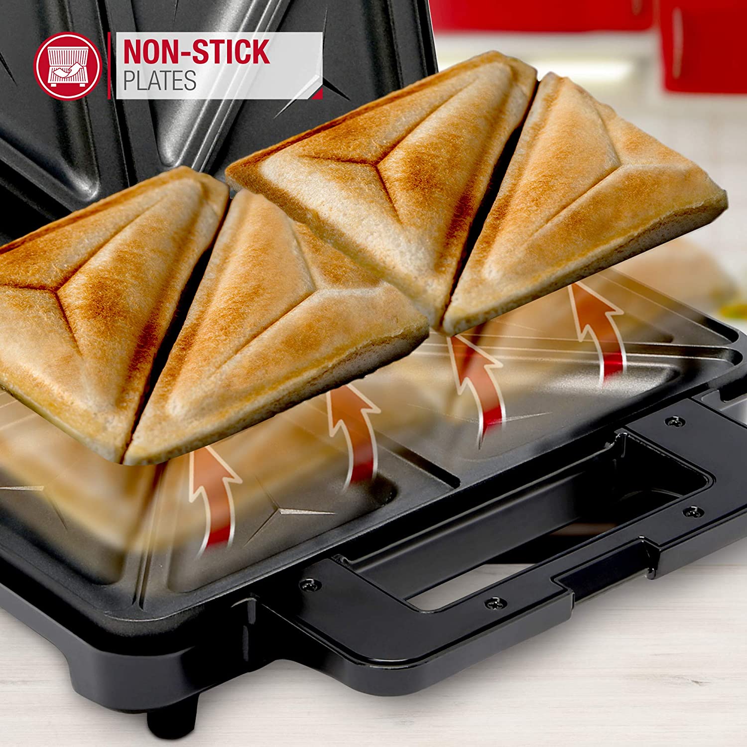 NETTA Deep Fill Toastie Maker, 2 Slice Sandwich Toaster, Easy to Clean, Extra Deep Non-Stick Plates, Non-Slip Rubber Feet - Image 4
