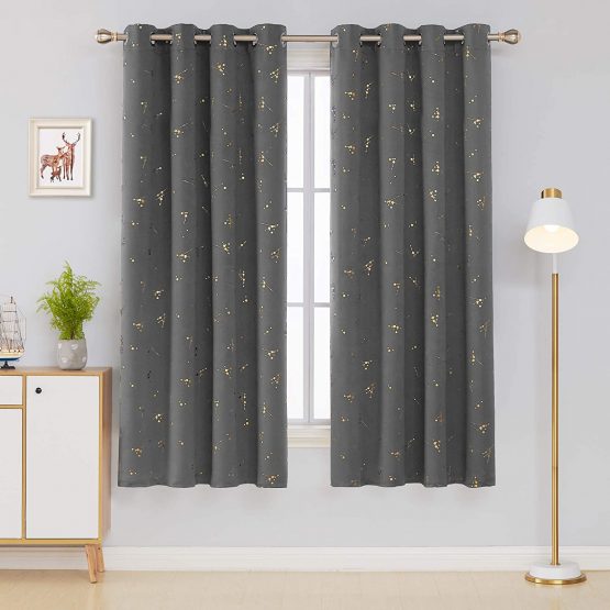 Deconovo Eyelet Thermal Insulated Curtains, Blackout Curtains, Gold Constellation Printed Curtains for Baby Nursery, 66 x 72 Inch(Width x Length), Light Grey, 2 panels - Image 2