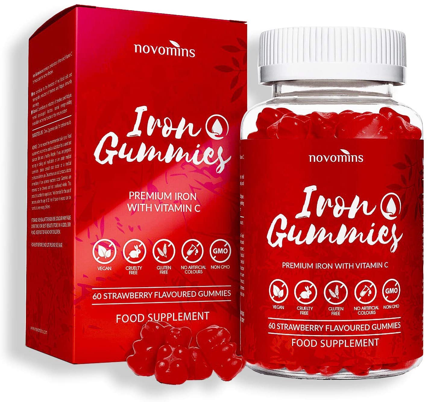 Iron Gummies with Vitamin C, 1-Month Supply, 20mg High Strength Alternative to Iron Tablets & Drops