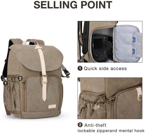 BAGSMART Camera Backpack DSLR, Antithief Canvas Camera Bag Water