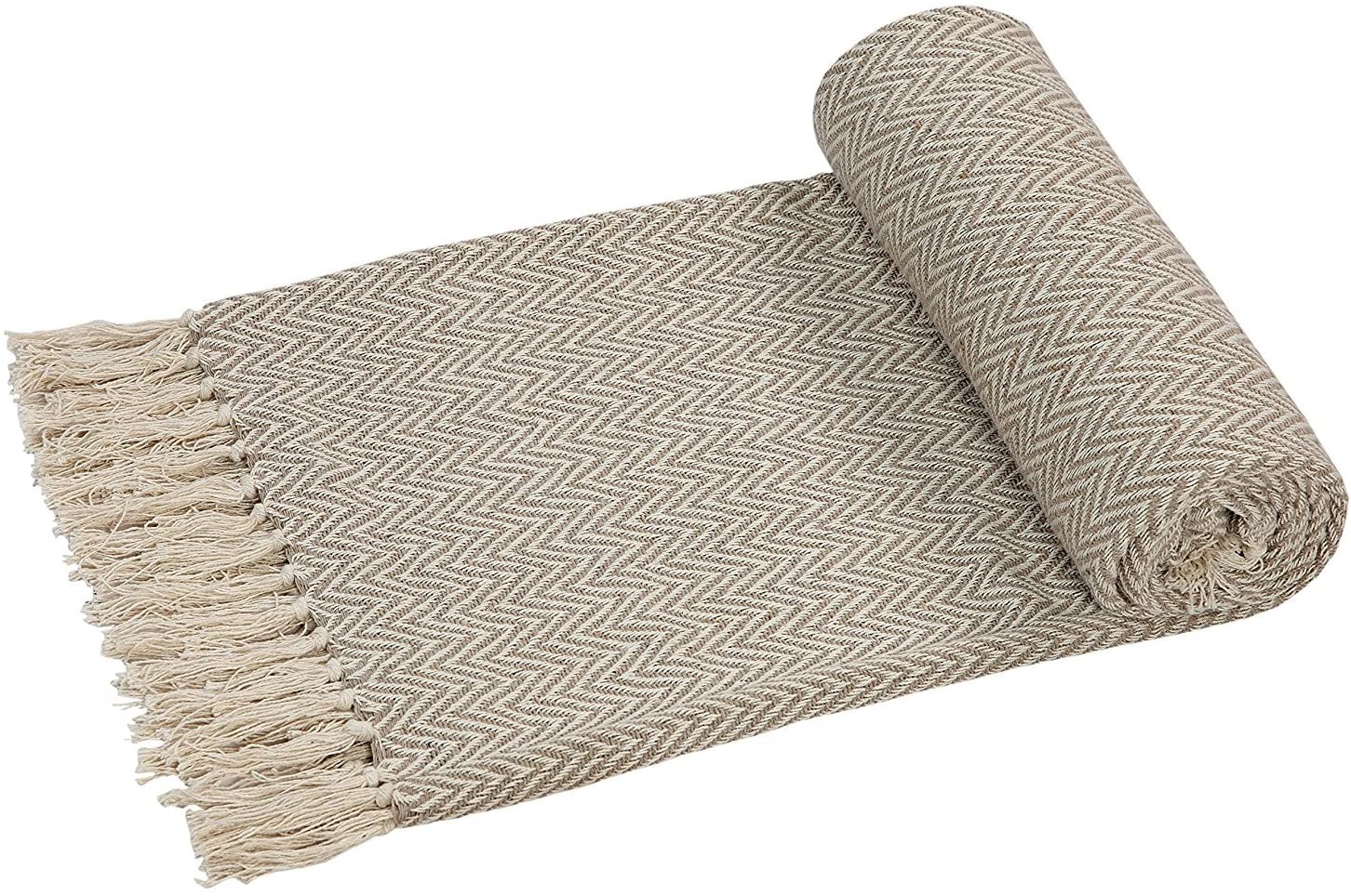 EHC Throw Blanket, Throws for Sofas armchairs Sofa Settee Couch Reversible Bed Cover Over Blanket, Single 127 x 152 cm, Beige