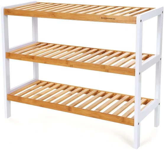 SONGMICS 3-Tier Bamboo Shoe Rack, Stand Organizer, Storage Shelf, 70 x 26 x 55 cm (W x D x H), ideal for Hallway, Bathroom, Living Room, bedroom and Corridor LBS03H