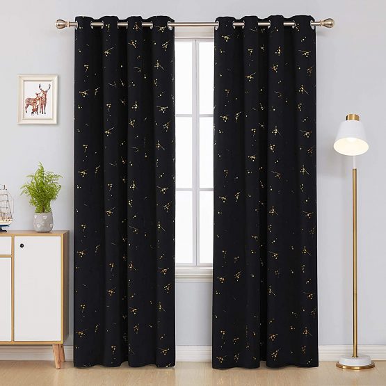 Deconovo Eyelet Curtains Blackout Curtains, Luxury Home Decoration Constellation Gold Printed Thermal Insulated Curtains for Kids Bedroom,52 x 84 Inch(Width x Length), Black, 2 panels - Image 2