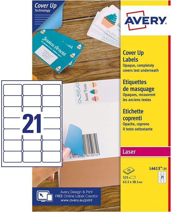 Avery L4613-25 Cover Up Labels, 63.5 x 38.1 mm