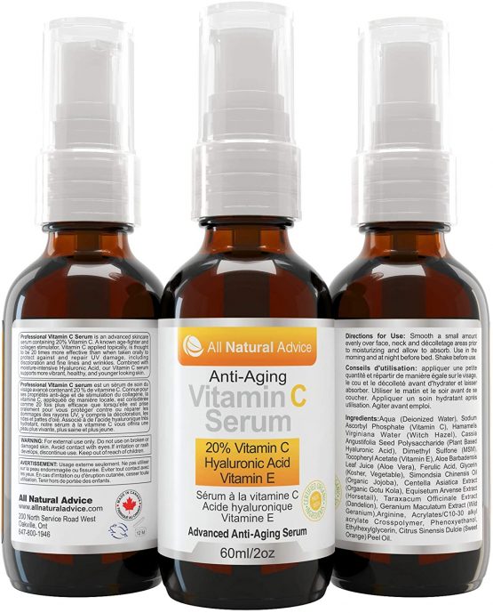 20% Vitamin C Serum - 60 ml Made in Canada - Certified Organic + 11% Hyaluronic Acid + Vitamin E Moisturizer + Collagen Boost - Reverse Skin Aging, Sun Spots and Wrinkles - Use with Derma Roller - Image 2