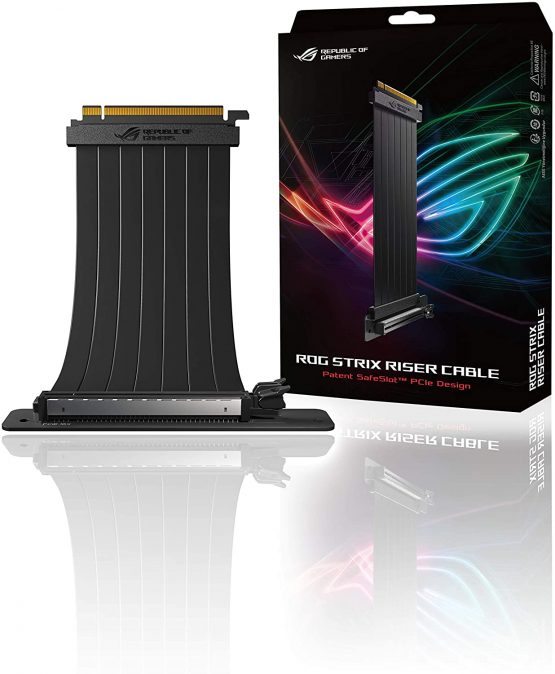 ASUS RS200 ROG Strix 240mm PCI-E x 16 Riser Cable with 90 Degree Adapter, Patented SafeSlot Design, EMI Shielding, Black