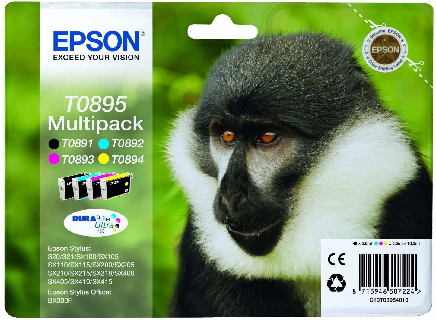 Epson C13T08954020 Inkjet Cartridges (Pack of 4), Black/Cyan/Magenta/Yellow