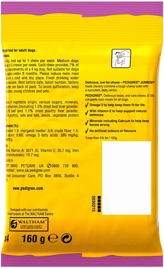 PEDIGREE Jumbone Small Dog Treats with Beef & Poultry 4 Chews Beef & Poultry(8 bags x4 bones total weight is 1.28kg)) - Image 3