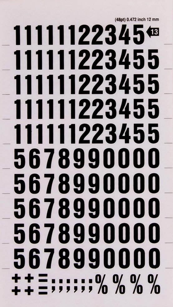 Black Number Transfers 12mm - 1 Sheet