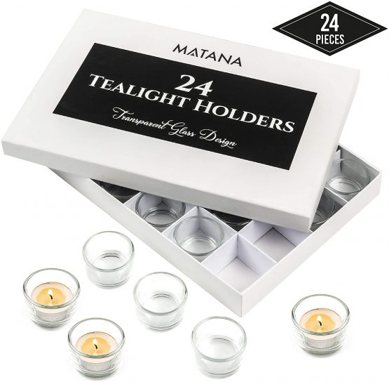 MATANA - 24 Transparent Glass Tea Light Candle Holders - 5cm