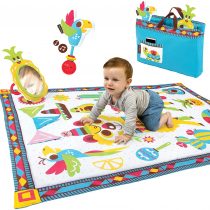 Yookidoo Fiesta Baby Tummy Time Mat. Folds As Carrying Bag. Indoor & Outdoor Activity Play Gym with Mirror, Rattle & Teether. Extra Large Washable Newborn Blanket (145 X 100cm)