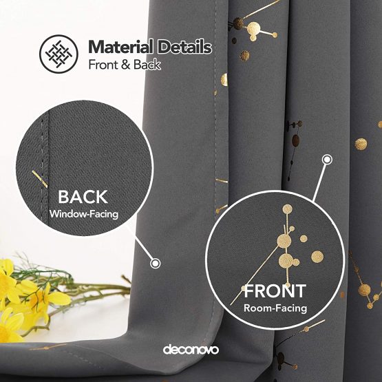 Deconovo Eyelet Thermal Insulated Curtains, Blackout Curtains, Gold Constellation Printed Curtains for Baby Nursery, 66 x 72 Inch(Width x Length), Light Grey, 2 panels - Image 3