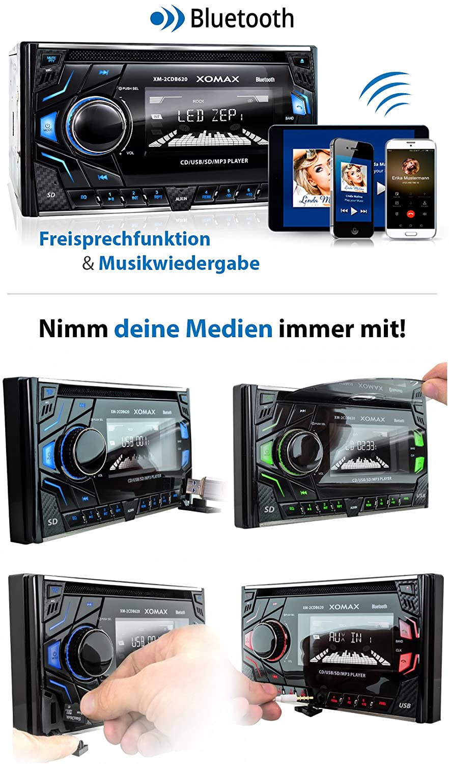 XOMAX XM-2CDB620 Car Stereo with CD-Player + Bluetooth hands-free ...