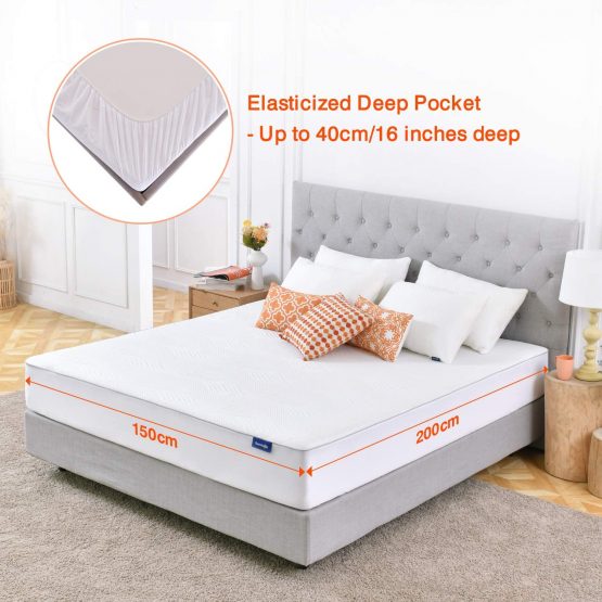 Sweetnight King Size Mattress Protector- 100 Percent Waterproof Mattress Protector King Bed, Quilted Bamboo Mattress Protector Fitted Extra Deep 40 cm Breathable Mattress Cover 150 x 200 cm - Image 4
