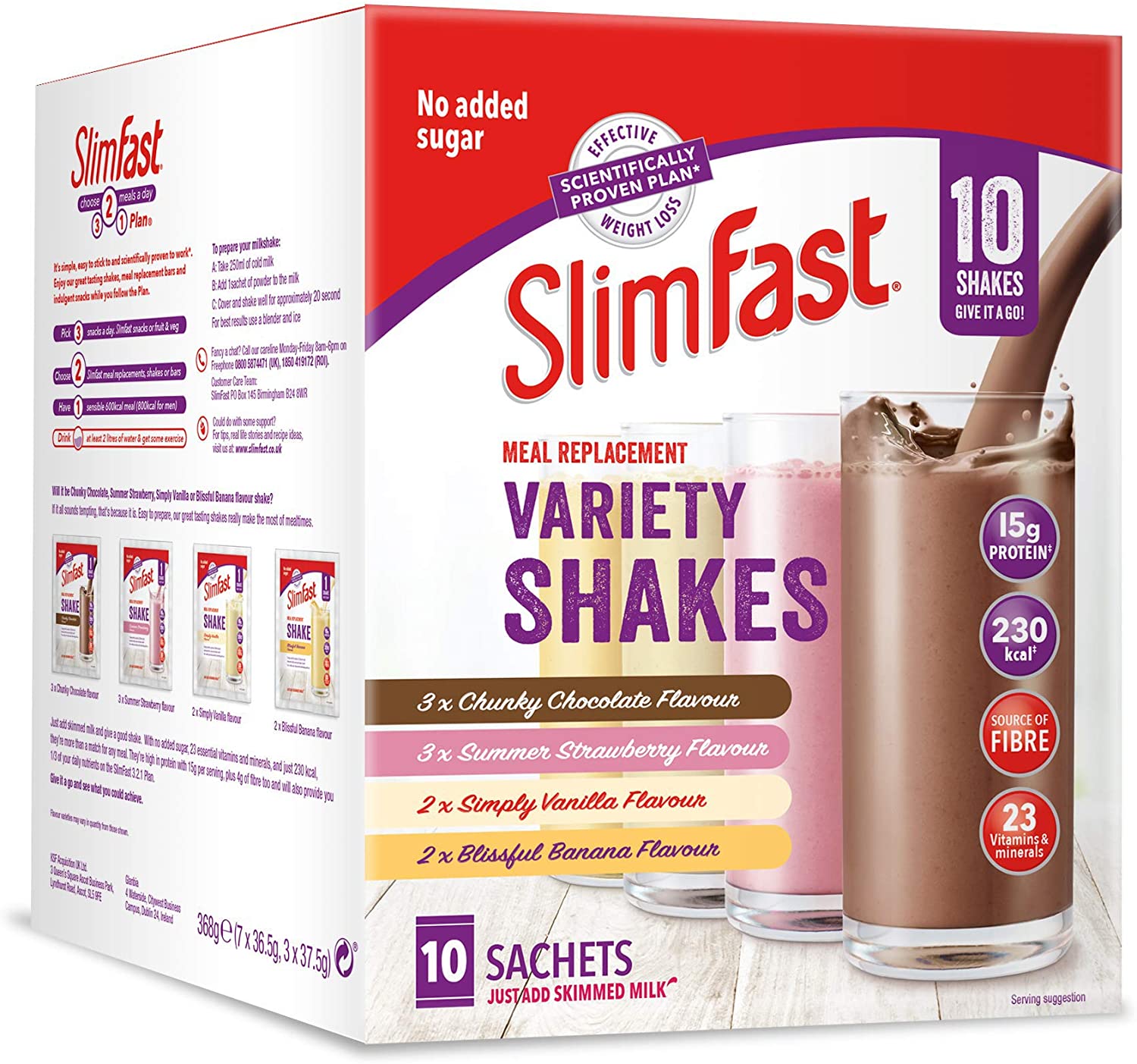 SlimFast Variety Shakes Sachet Assorted Box, Tasty Shakes for Balanced Diet Chocolate, Strawberry - Image 2