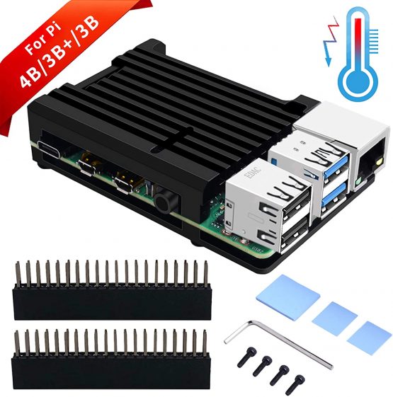GeeekPi Raspberry Pi 4 Case, Raspberry Pi Armor Case with Passive Cooling,Raspberry Pi CNC Aluminum case with Heat Dissipation Heatsink Thermal Tape for Raspberry Pi 4B(Black)