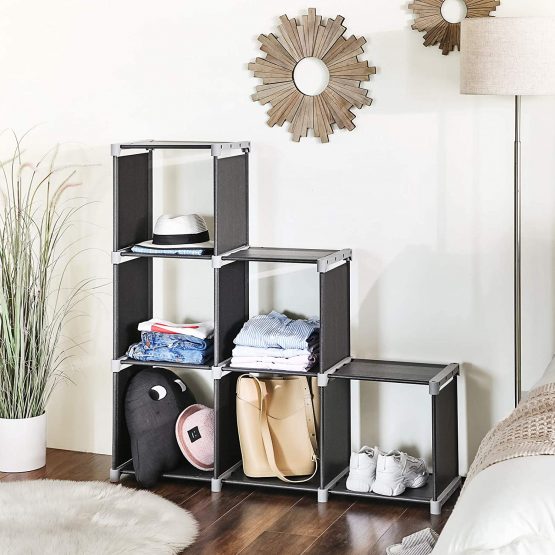SONGMICS 6-Cube Bookcase, DIY Cube Storage Rack, Staircase Organiser in Living Room, Bedroom, Children’s Room, Study, for Toys and Daily Necessities, Room Divider, Black LSN63H - Image 3